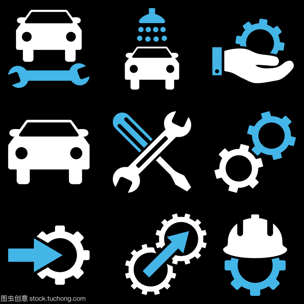 汽車服務矢量圖標集 一站式圖解汽車修理與維護
